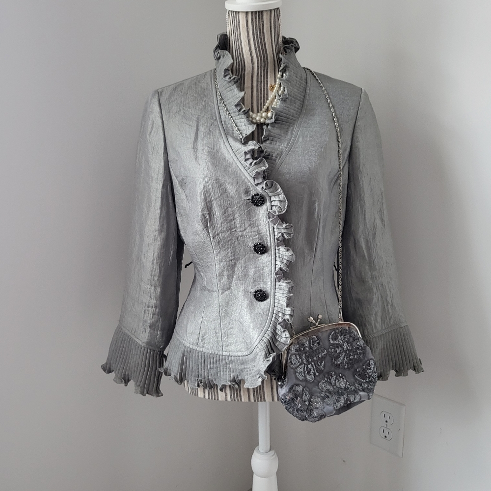 Adrianna Pappel silver blazer w/ black  - Size 8